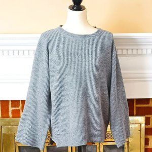 Heimish Ribbed Crew Neck Sweater 1XL/2XL Gray Wide Sleeves Side Slits St…